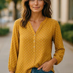 Old Navy Womens Tunic Top XL Mustard Yellow Polka Dot White Photo 0