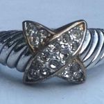 Sterling Silver Cross Over Ring Size 7 3/4 with Small Cubic Zirconia Accents Photo 0
