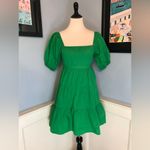 Green Tiered Poof Sleeve Knee Length Dress Sz M Size M Photo 3
