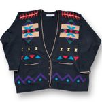 Vintage 90s Black Southwestern Knit Cardigan Sweater Geometric Vneck Plus Size Size XXL Photo 0