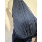 Amsale Sz 10 Navy Blue Silk Dress Formal One Shoulder Classic Bridesmaid Long Photo 6