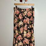 Loft  black and pink floral button down midi skirt Photo 3