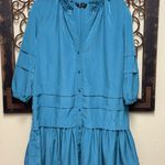 ZARA 3/4 sleeve ruffled hem duck blue mini dress Photo 7