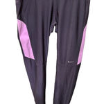Nike  Running Dri-Fit Purple Gray Pink Leggings Size Medium Zipper Pocket Photo 0