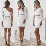 Boutique NEW Chiffon Hollow Bell Sleeve White Dress Small S Photo 1