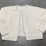 Commense Women's Pearl Trim Cropped Cardigan Sweater White XL Elegant Open Front Photo 0