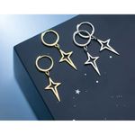 Boutique 14k White Gold 925‎ Star Dangle Huggie Hoop Earrings Celestial Statement, 32mm Photo 3