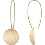 Long Gold Circle Dangling Earrings for Women Lightweight Flat Brushed 18k Gold Photo 0