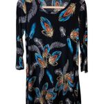 Black Scoop Neck Feather Print Dress Size M Photo 0