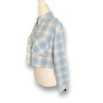 Timing Women's Blue Plaid Flannel Cropped Long Sleeve Button Down Shirt Small Photo 3