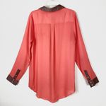 Free People Salmon Pink & Tan Long Sleeve Button Up Blouse Shirt Size S Photo 1