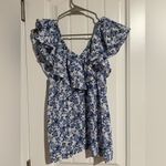 Rebecca Taylor  Off The Shoulder Blue White Floral Aimee Cotton Top Photo 5