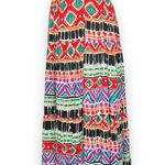 Vintage 90s Crinkle Maxi Skirt Red Teal Diamond Print Elastic Waist Tiered Black Size M Photo 1