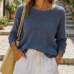 Jeanne pierre  sz‎ XXL Womens Blue WaffleKnit Long Sleeve Pullover Sweater Cozy Photo 0