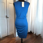 Sleeveless Ruched Bodycon Dress Blue Casual Party Cocktail‎ Club Midi Size M Photo 1