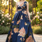 NWT ~ Long Blue & Pink Floral 1 Shoulder Gown ~ Lace Up Back ~ Size XS Photo 0