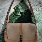 Gucci  Vintage Jackie Tan Leather Cloth Shoulder Bag Photo 1