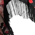 Eva Mendes‎ Women's One Size Floral Kimono Cinched Sleeve Long Fringe Boho Flowy Black Photo 1