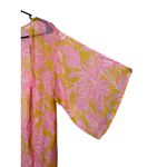 P2F Kimono Duster Pink Yellow Floral Open Front One Size Bohemian Cover Up Photo 3