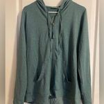 LOGO By Lori Goldstein Logo Lounge By Lori Goldstein Green Zip Up Mixed Media Hooded Sweatshirt Size L Photo 0