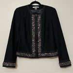 Peter Nygard Peter Nygård Embellished Black Wool-Blend Beaded Open Front Jacket - Size 10 Photo 0