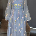 Women’s Blue Dress Embroidered Flowers & Butterflies Corset Back Size 8 **READ Blue Photo 0