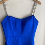 Mac Duggal  Rhinestone-Strap Satin Mini Dress Indigo Photo 4