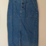 Japan GU Blue Wash Denim Jean Button Front Midi Skirt, Size Medium Photo 0