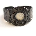 Source Unknown Gothic Dimpled Black Gunmetal Chunky Cuff New Battery Gently Worn Watch Photo 1