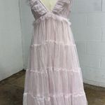 For Love & Lemons Glinda Sparkly shimmery coquette tiered ruffle pink maxi dress Photo 3