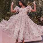 JessaKae Women’s Amelia Dress Sweatheart Neck Puff Sleeve in Cream Floral 1X Pink Photo 2