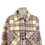 ZARA  Cropped Plaid Jacket Shacket‎ Purple Cream Size Large Photo 3