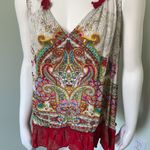 Bila Boho Paisley Peasant Ruffle Tank Top Large Red Photo 1