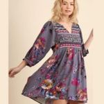 Umgee Babydoll Tunic Dress Floral Peasant Purple Garden Boho Indie Featival Photo 9