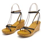 J.Crew  Donna Wedge Sandals Size 8 Black Leather Cork Ankle Strap Vintage Y2K Photo 4
