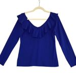 Lilly Pulitzer  Alessa V-Neck Flounced LS Knit Top Women S Blue Retro Boho Party Photo 2