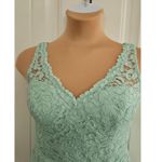 David's Bridal David’s Bridal Lace Dress Sz 10 Seafoam Green Side Gather Lined Padded Prom Photo 2
