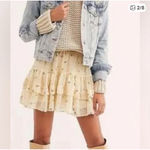 Free People Anthropologie Pale Yellow Tiered Mini Skirt Floral Cottagecore Fairy Photo 1