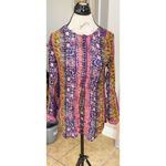 Nine West  Jeans Womens Blouse Small Long Sleeve Boho Patchwork Hipster Eclectic Photo 4