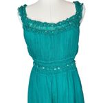 Max Studio Vintage Silk Chiffon Dress Green Beaded Ruffle Smocked size Medium Photo 1
