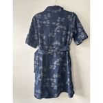 Solitaire  Women's Dark Wash Denim Short Sleeve Blue Floral Belted Mini Dress‎ Photo 5