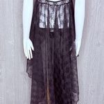 Rare 1970s Shirley of Hollywood lace tie front high low night gown / lingerie lg Black Photo 7