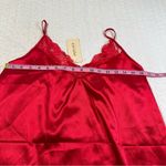Ekouaer NWT  Vibrant Red Satin Lace V-Neck Chemise Sleepwear Soft Lingerie Photo 4
