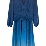 Wayward Fancies eShakti Blue Gradient Star Print Midi Dress Long Sleeve Ruched‎ Size M Photo 0