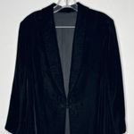 American Vintage Vintage 1990s Black Velvet Open-Front Blazer Jacket decorative frog closure M Photo 3
