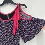 Free People  Boho Blouson Dress Purple Floral Tie Cold Shoulder Flowy Siz… Photo 3