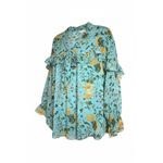 Cato Women's Blouse M Aqua Blue Floral Ruffle Tie Neck Top Ruffle Peasant Sleeve Photo 2