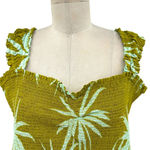 Anthropologie Maeve Smocked Tank Top Palm Tree Floral Print Green Size XL Photo 3