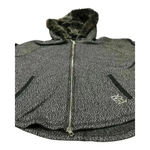 DKNY  Womens Hooded Jacket Gray Black Space Dye Zip Up Faux Fur Lined Pockets S Photo 5