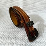 First Issue Vintage Tan Leather Western Silver Buckle Boho Wrap Slim Belt Large Brown Photo 0